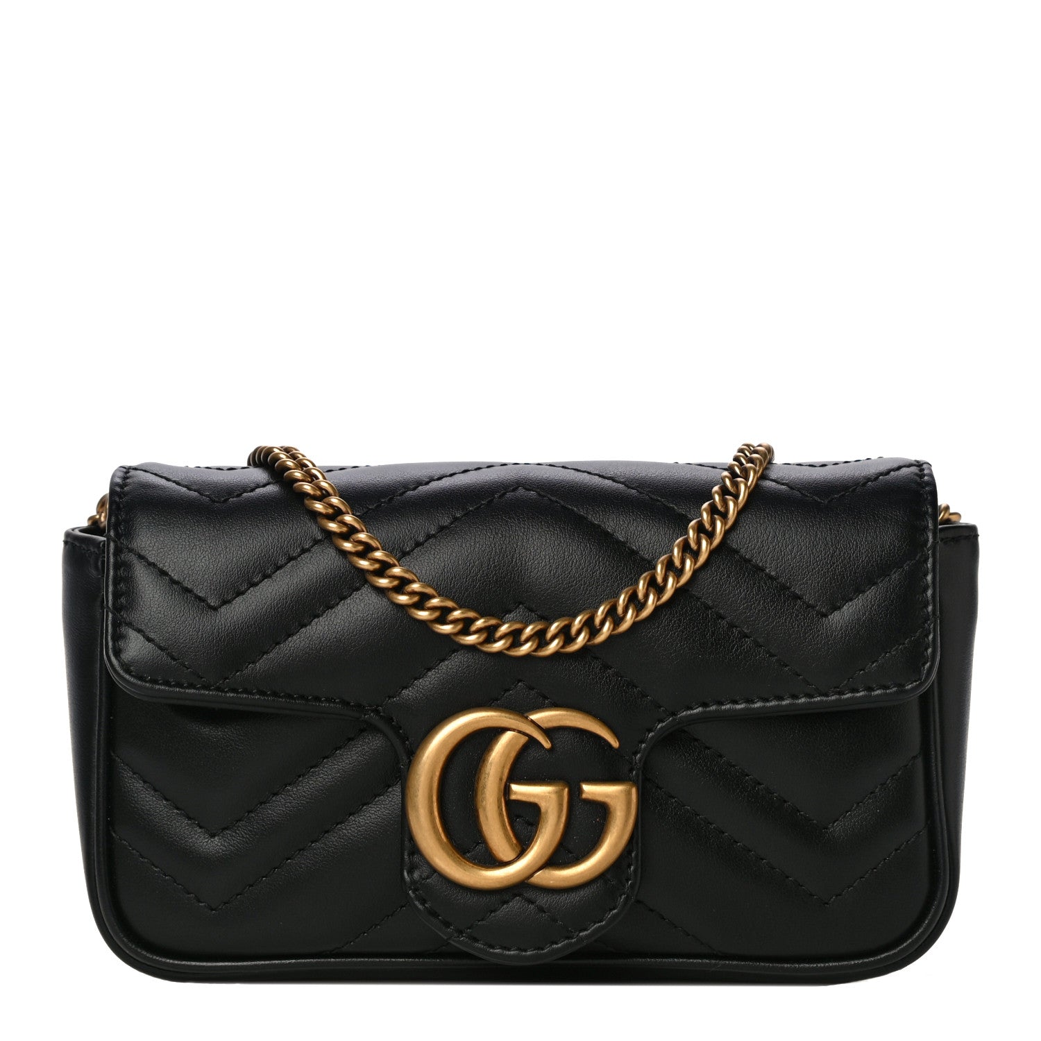 Gucci Calfskin Matelasse Super Mini GG Marmont Shoulder Bag Black 1 of 11