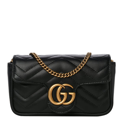 Gucci Calfskin Matelasse Super Mini GG Marmont Shoulder Bag Black 1 of 11