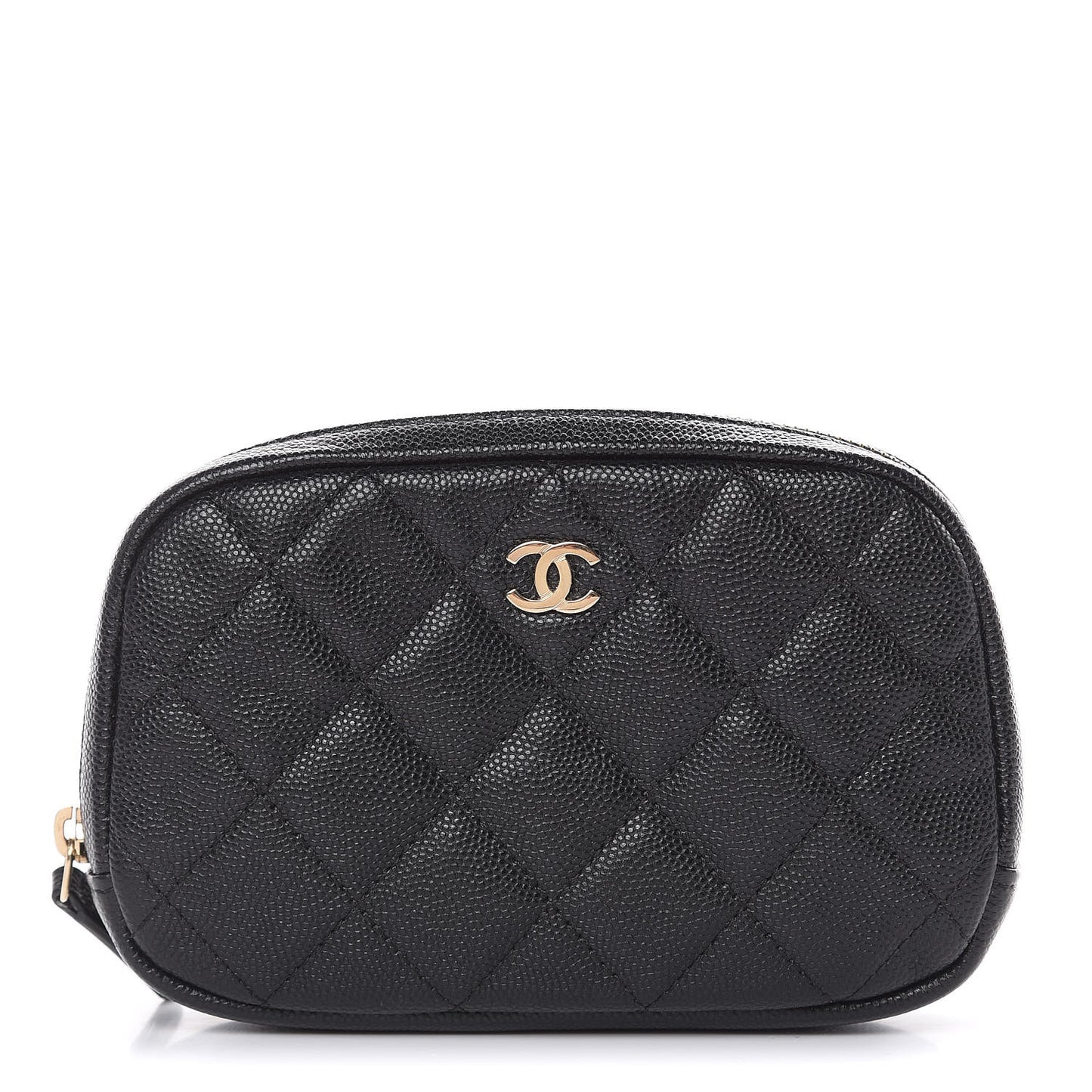 Caviar Quilted Small Curvy Pouch Cosmetic Case Black