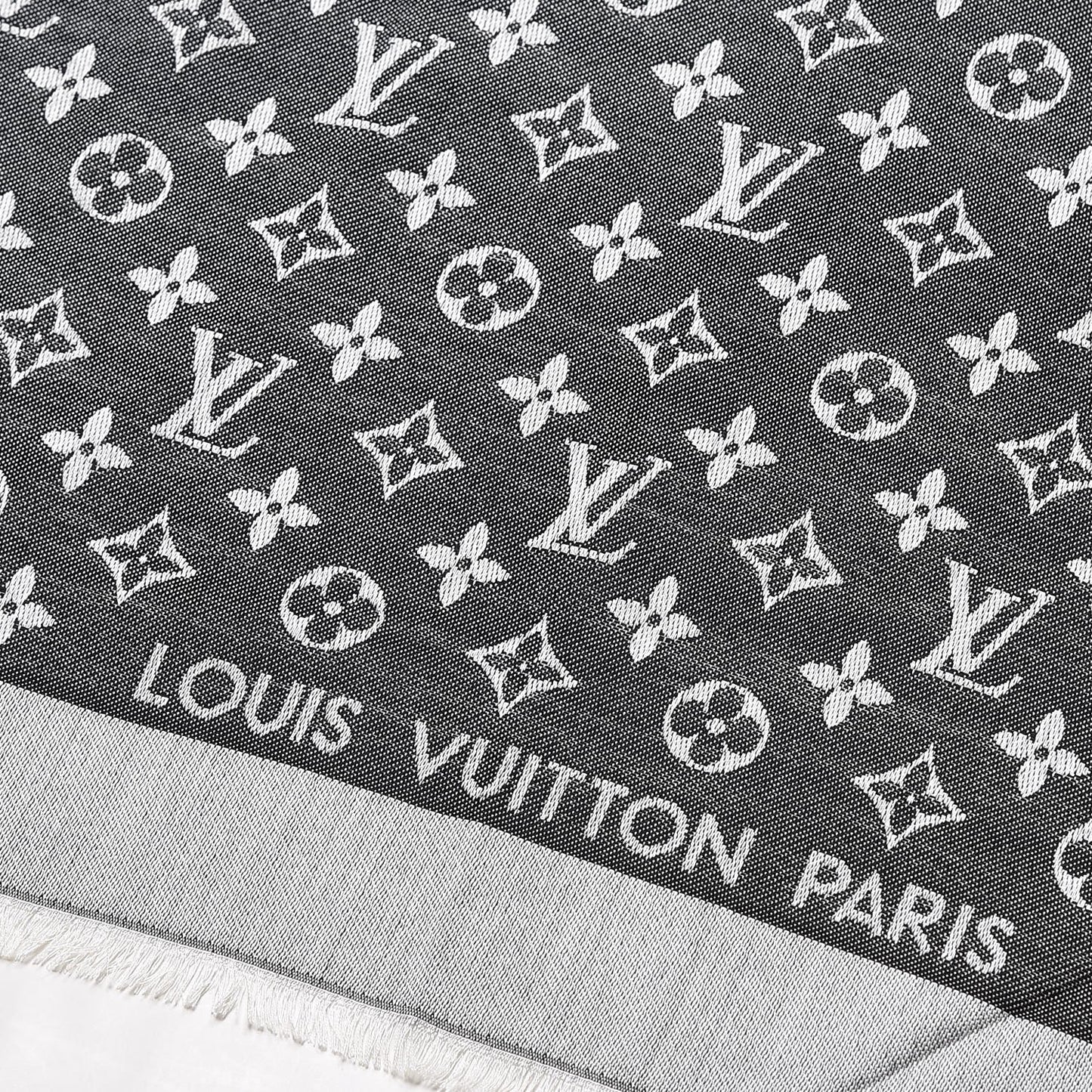 Wool Silk Monogram Denim Shawl Black