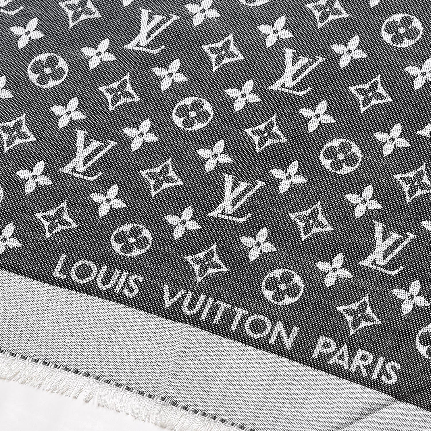 Louis Vuitton Wool Silk Monogram Denim Shawl Black 3 of 4