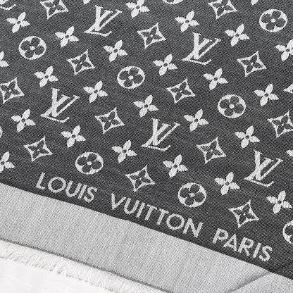Louis Vuitton Wool Silk Monogram Denim Shawl Black 3 of 4