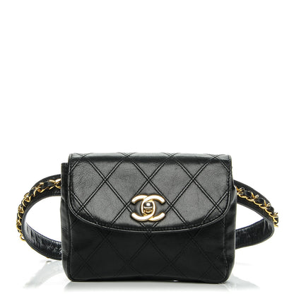Chanel Lambskin Diamond Stitched Flap Waist Chain Belt Bag Black 1 of 10