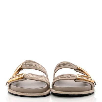 Fendi Chenille Fabric Jacquard Suede FF Womens Fendi Feel Buckled Slide Sandals 40 Tortora Nuvola Rock 2 of 11