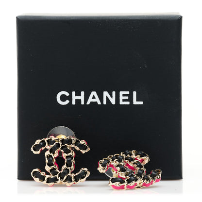 Chanel Lambskin CC Chain Earrings Black Gold Pink 5 of 5