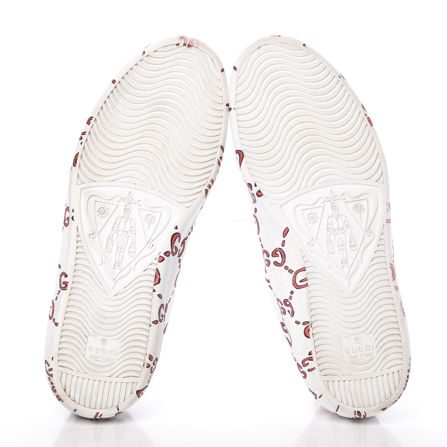 Calfskin GucciGhost Print Mens Ace Sneakers 7.5 White Hibiscus Red
