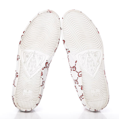 Gucci Calfskin GucciGhost Print Mens Ace Sneakers 7.5 White Hibiscus Red 7 of 17