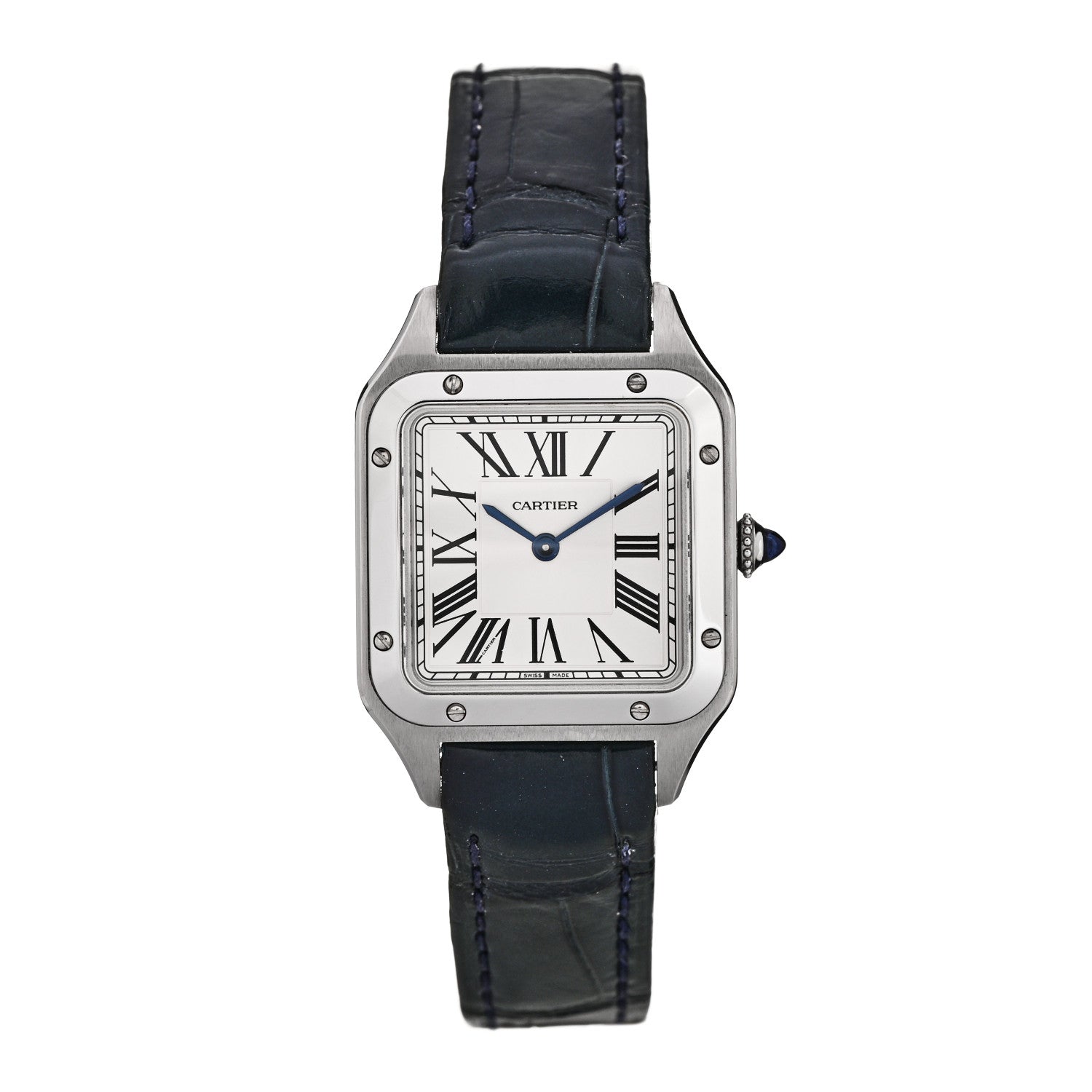 Cartier Stainless Steel Alligator 27.5mm Santos Dumont Quartz Watch 1 of 4