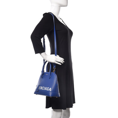 Balenciaga Signature Grained Calfskin Logo S Ville Top Handle Bag Bleu Roi White 2 of 10