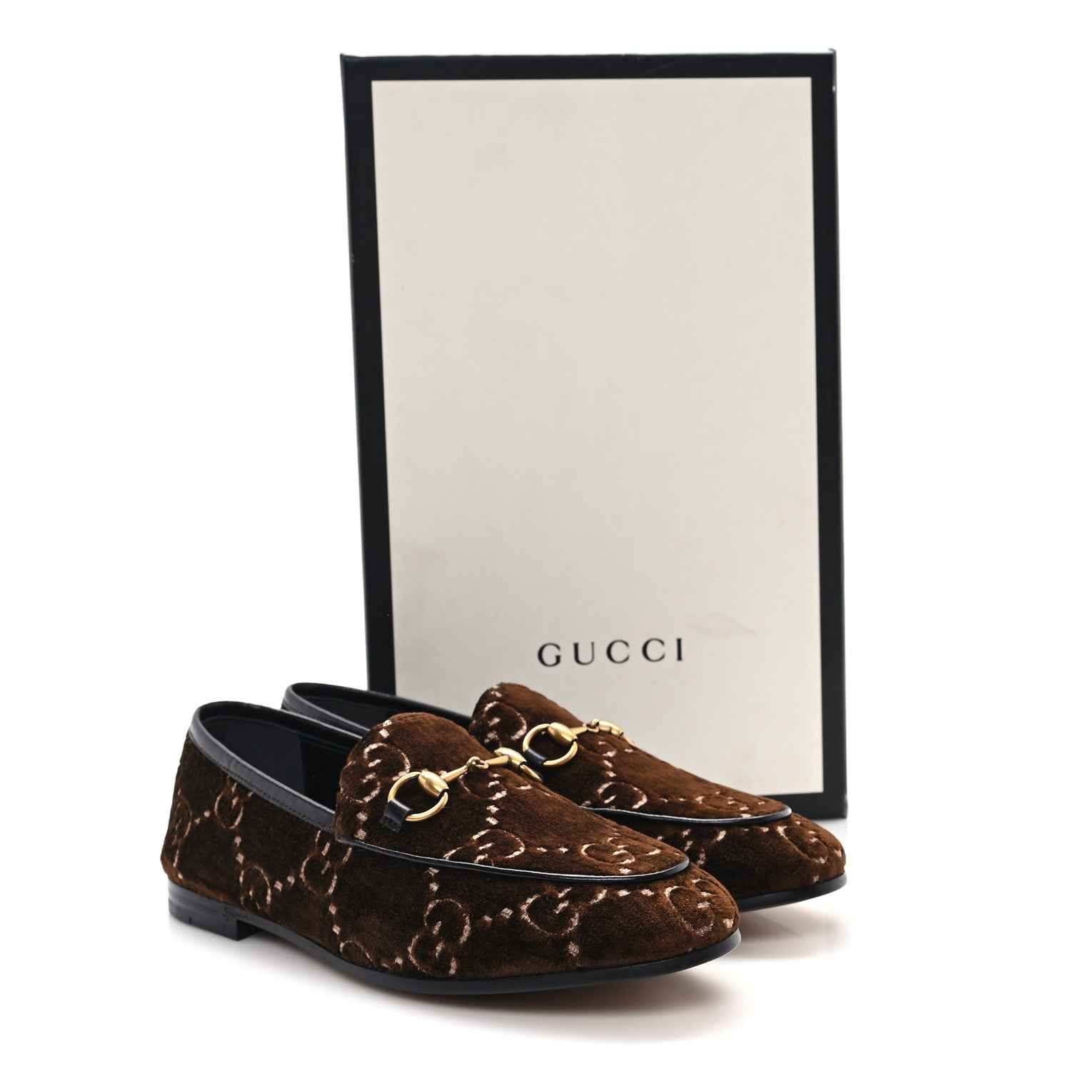 Gucci Velvet GG Monogram Horsebit Womens Jordaan Loafers 35.5 Brown Black 10 of 10