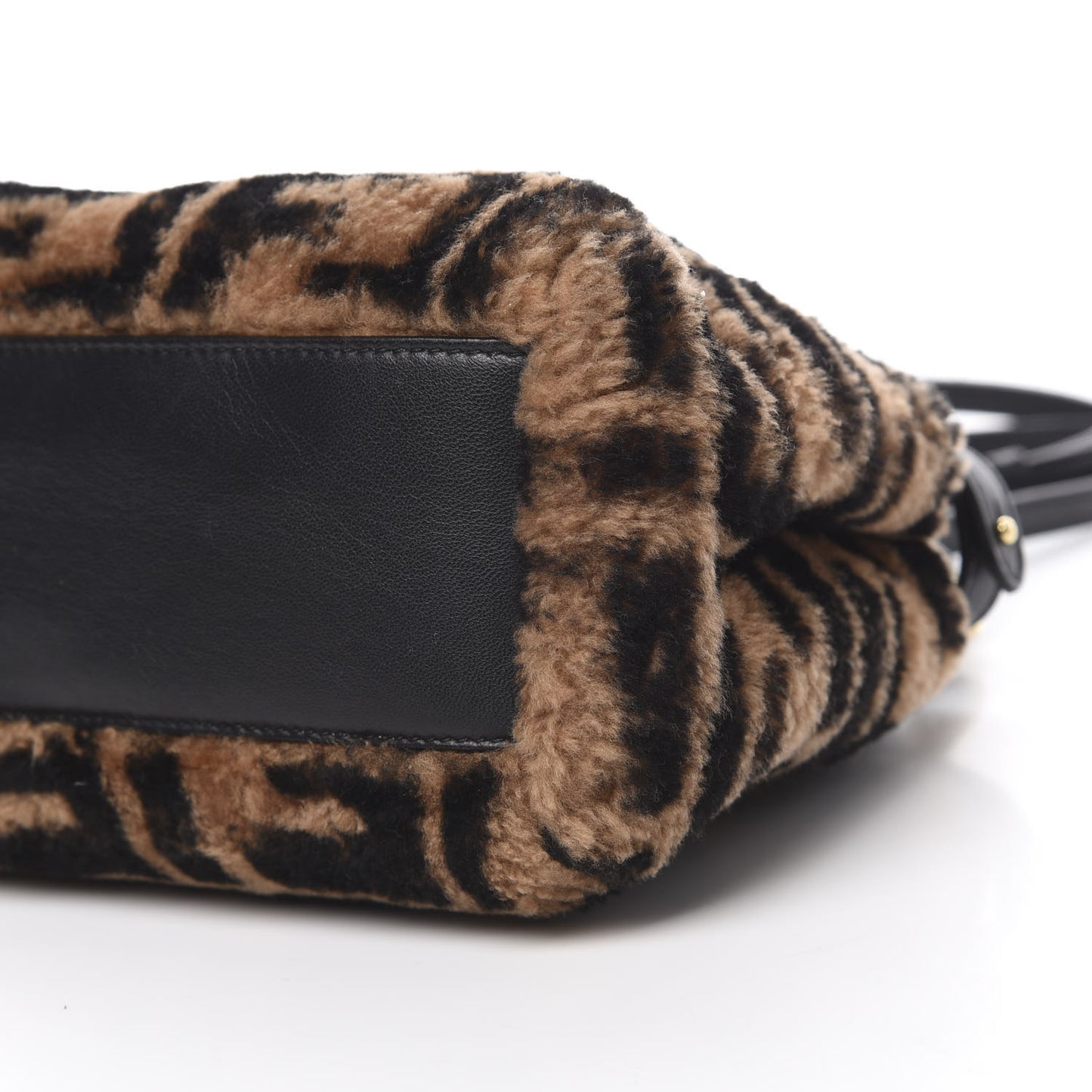 Shearling Nappa Macro FF 1974 Mini Peekaboo Iconic Satchel Tobacco Black
