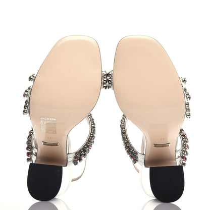 Gucci Nappa Silk Crystal Bertie High Heel Sandals 37 Argento 6 of 10