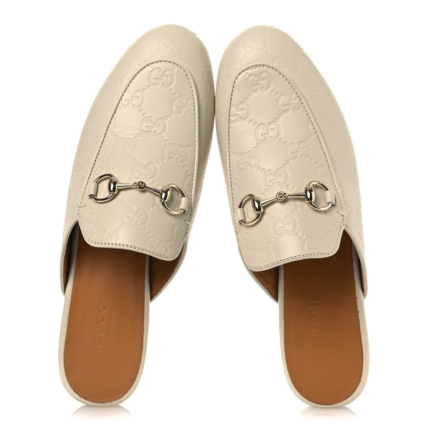 Glamour Calfskin Guccissima Womens Princetown Slippers 36.5 Mystic White