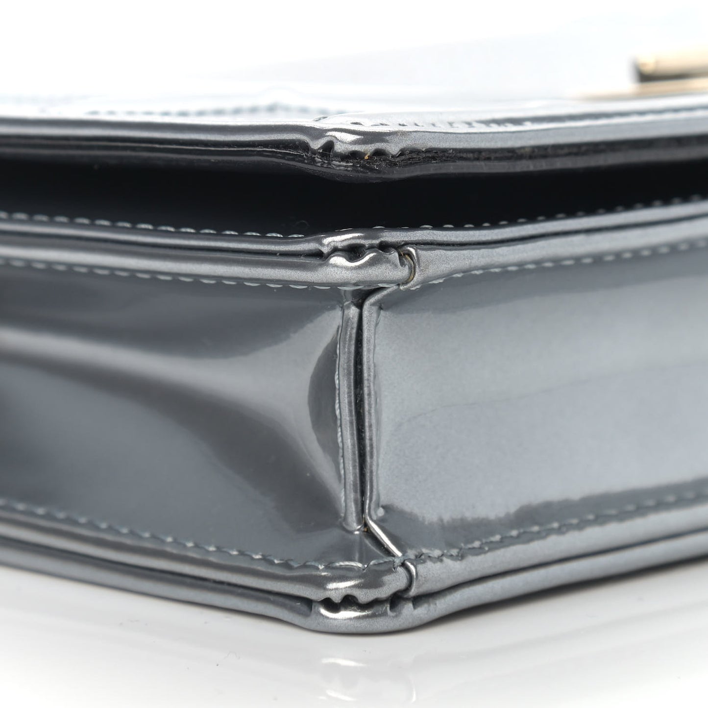 Metallic Patent Micro-Cannage Mini Diorama Flap Bag Silver