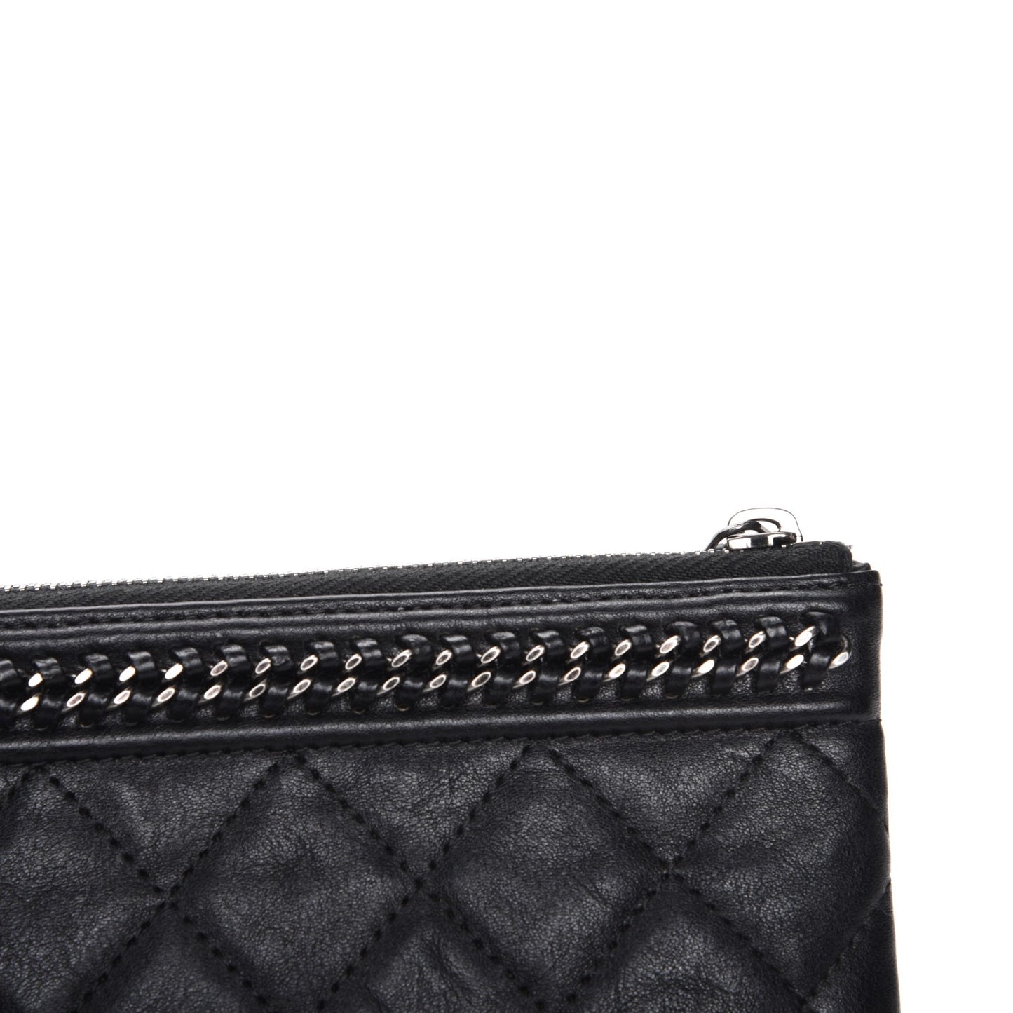 Calfskin Quilted Medium Boy Chain Around Cosmetic Case Black