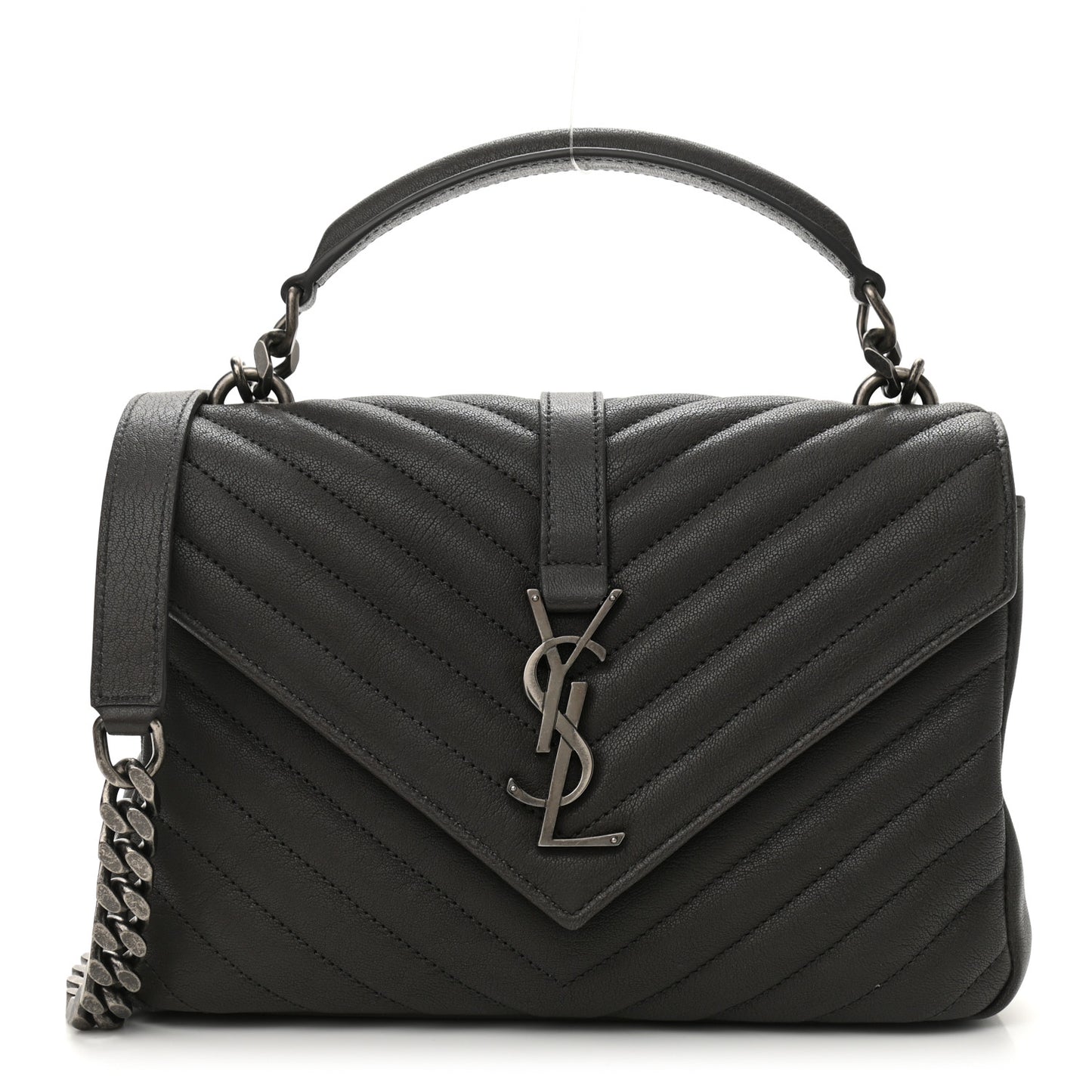Sheepskin Matelasse Chevron Monogram Medium College Bag Asphalt