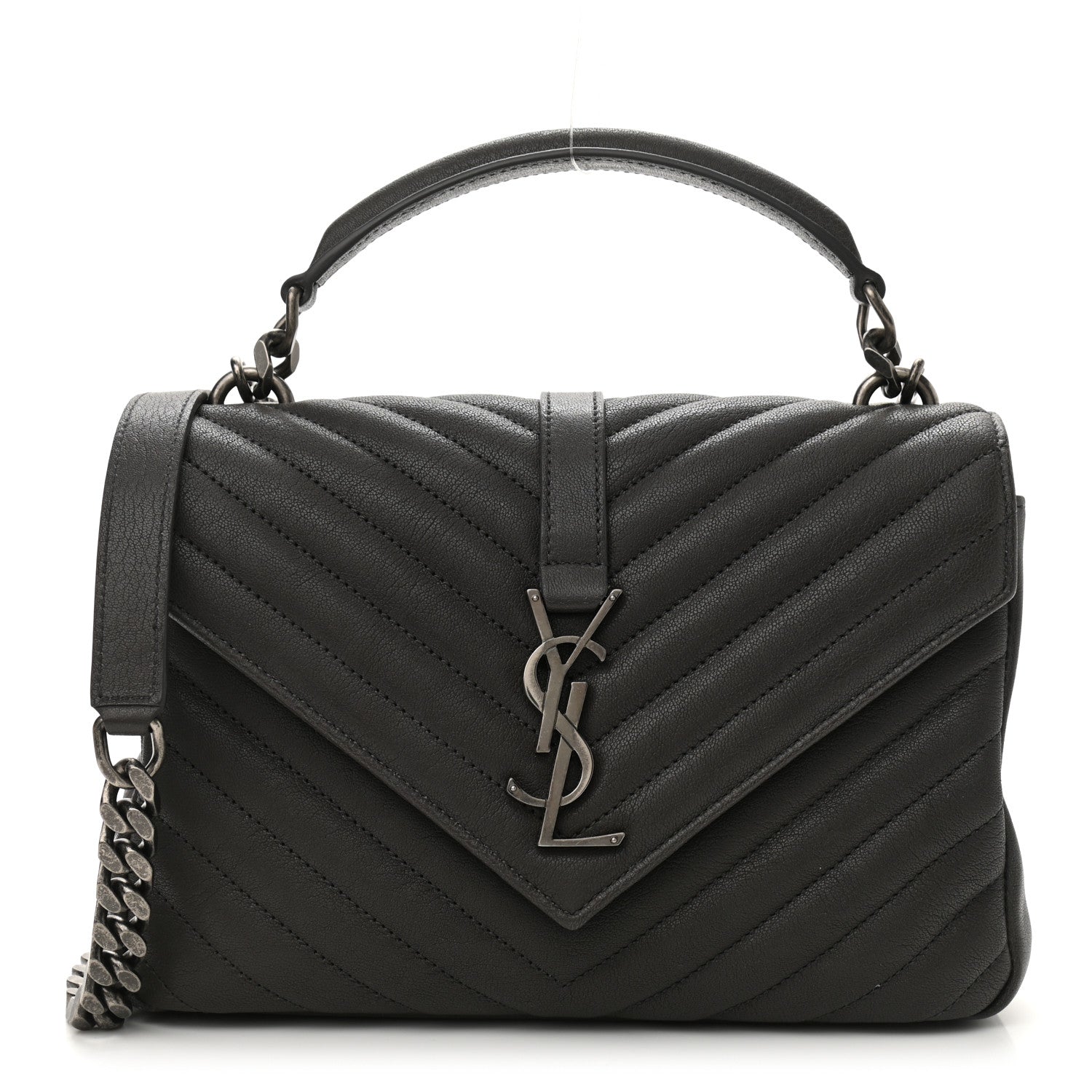 Saint Laurent Sheepskin Matelasse Chevron Monogram Medium College Bag Asphalt 1 of 10