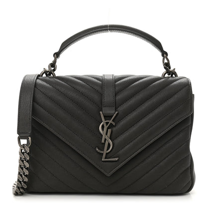 Saint Laurent Sheepskin Matelasse Chevron Monogram Medium College Bag Asphalt 1 of 10