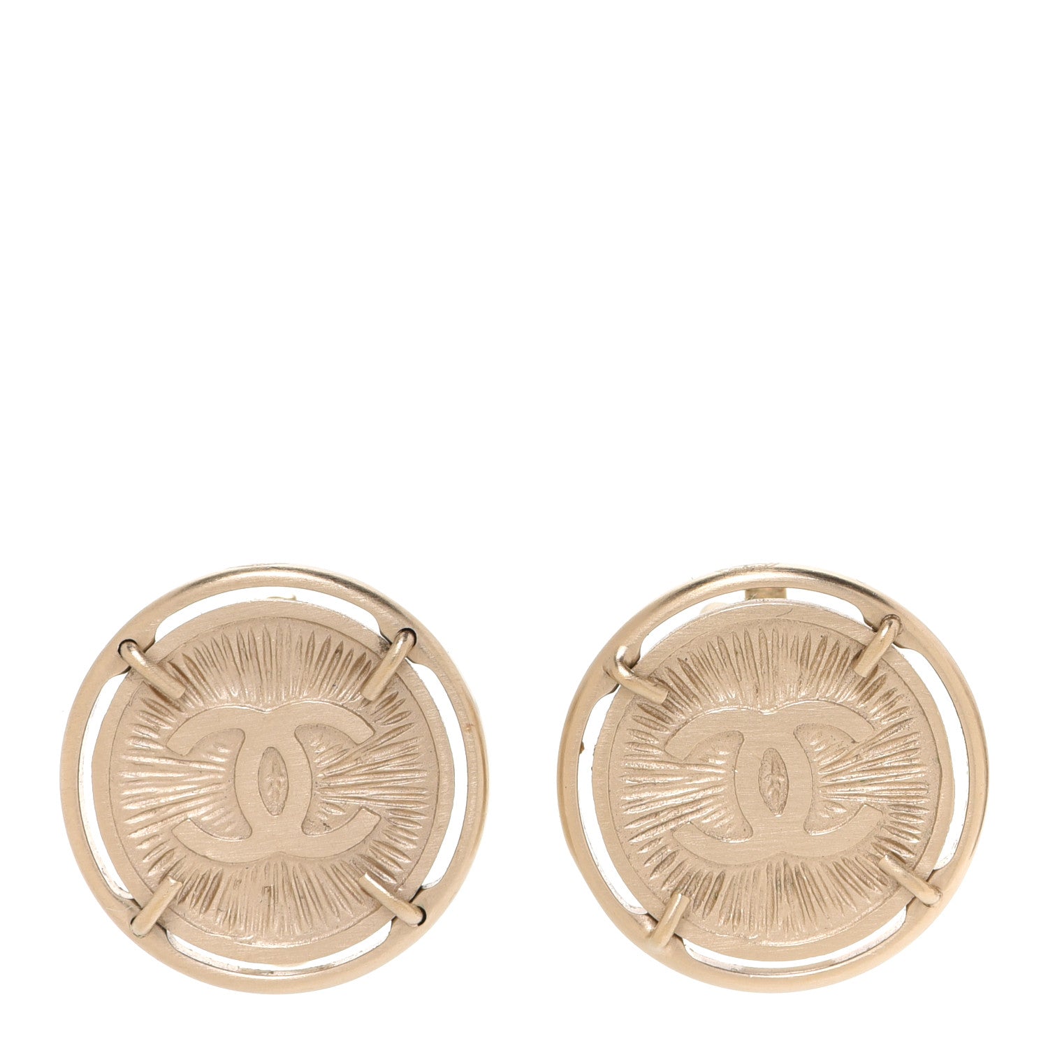Chanel Metal Textured CC Round Clip On Earrings Gold 1 of 4