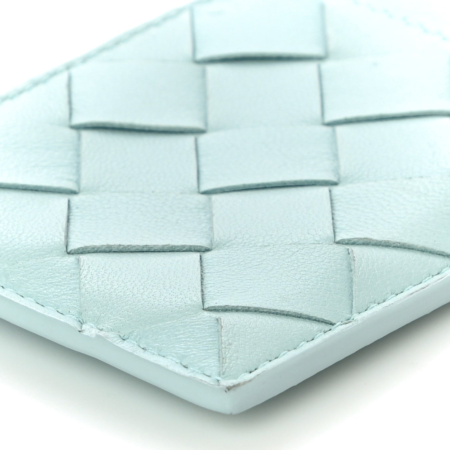 Calfskin Intrecciato Zip Card Holder Teal Washed