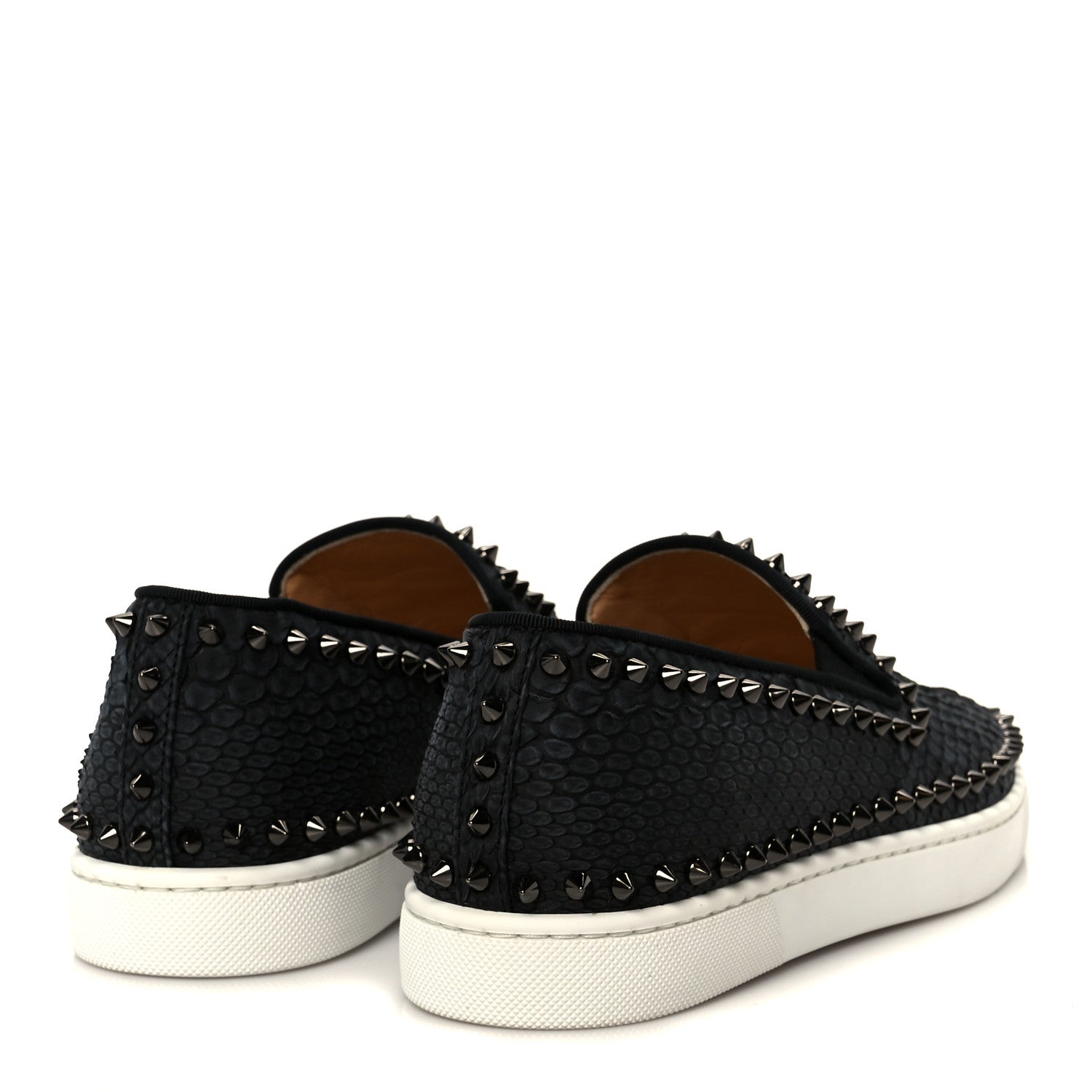 Christian Louboutin Nubuck Snakeskin Spikes Pik Boat Flats 39.5 Black 5 of 11