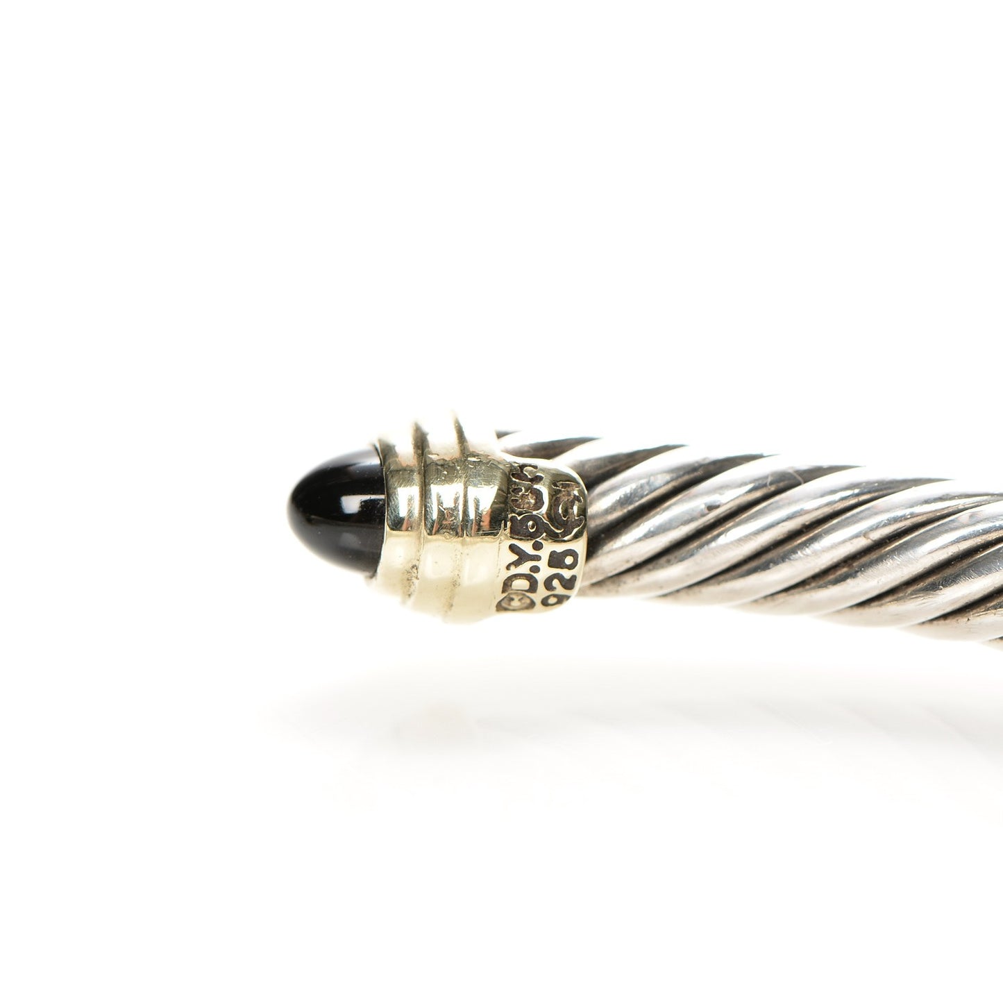Sterling Silver 14K Yellow Gold Black Onyx 5mm Cable Classics Petite Color Bracelet