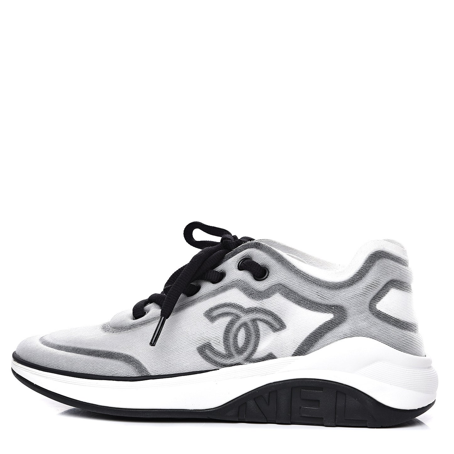Calfskin Mesh Lycra Womens Logo Sneakers 36.5 White Black
