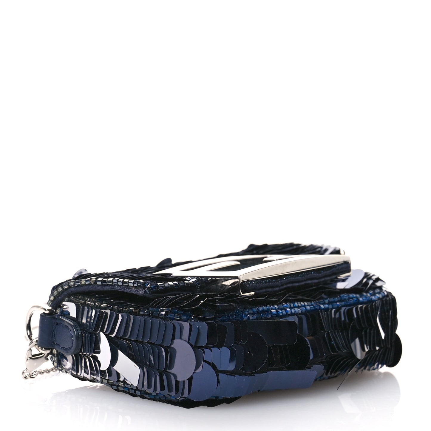 Sequin Paillettes Shiny Nappa Sex and the City Nano Maxi Buckle Baguette Charm Blue