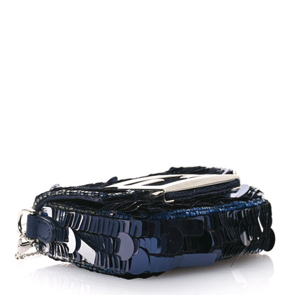 Fendi Sequin Paillettes Shiny Nappa Sex and the City Nano Maxi Buckle Baguette Charm Blue 4 of 11