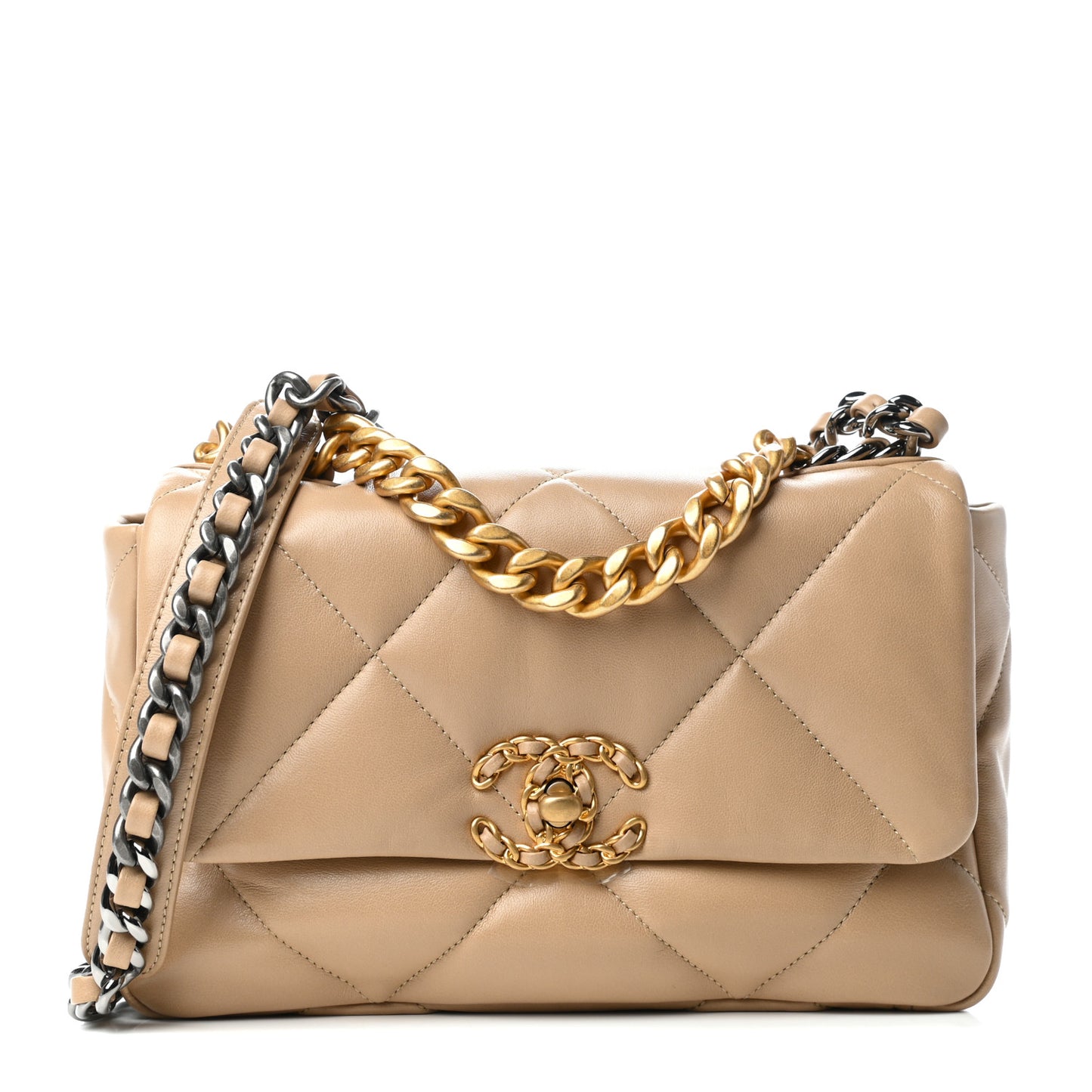 Lambskin Quilted Medium Chanel 19 Flap Dark Beige
