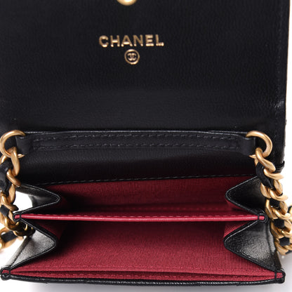 Chanel Shiny Goatskin Quilted Chanel 19 Flap Coin Purse With Chain Black 7 of 14
