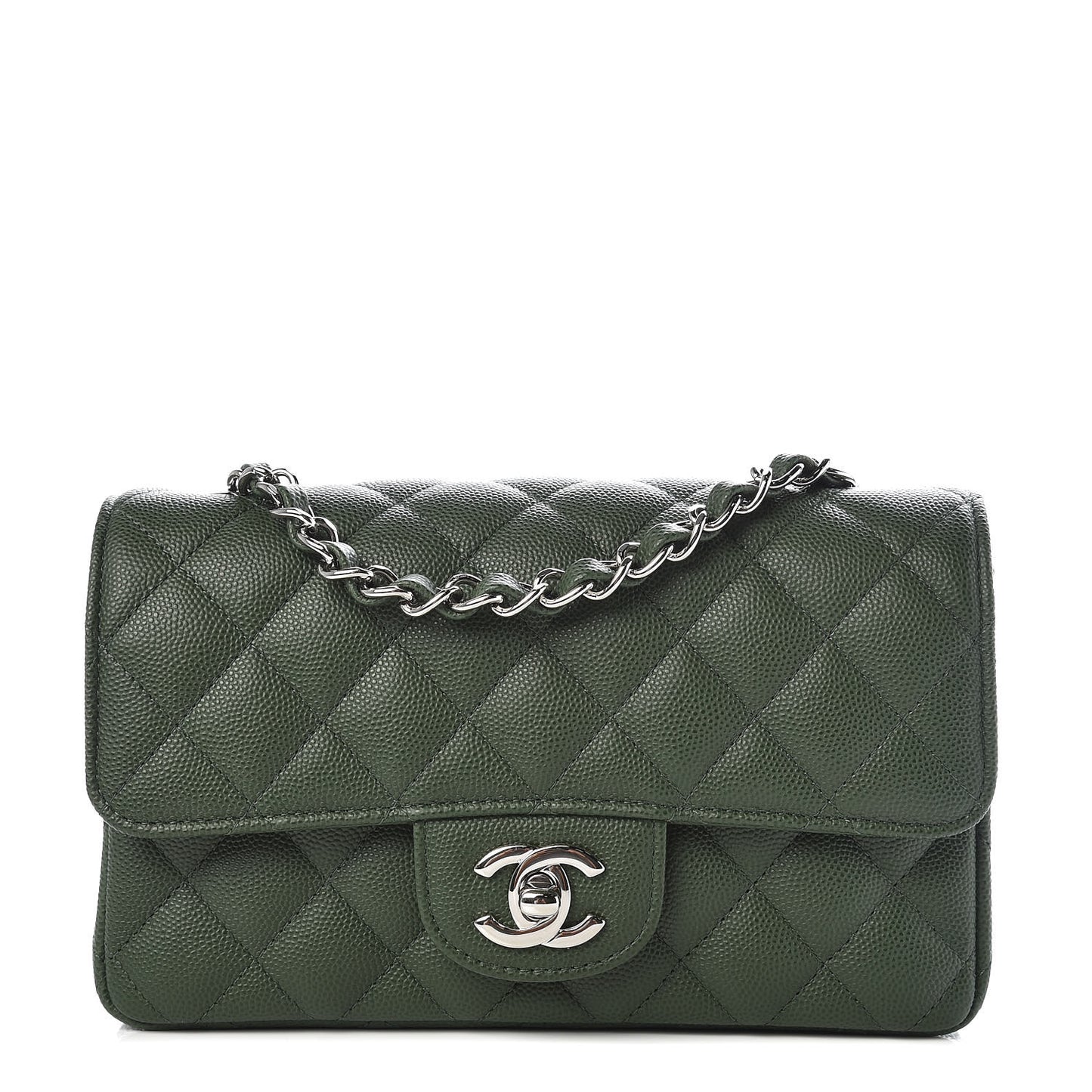 Caviar Quilted Mini Rectangular Flap Dark Green