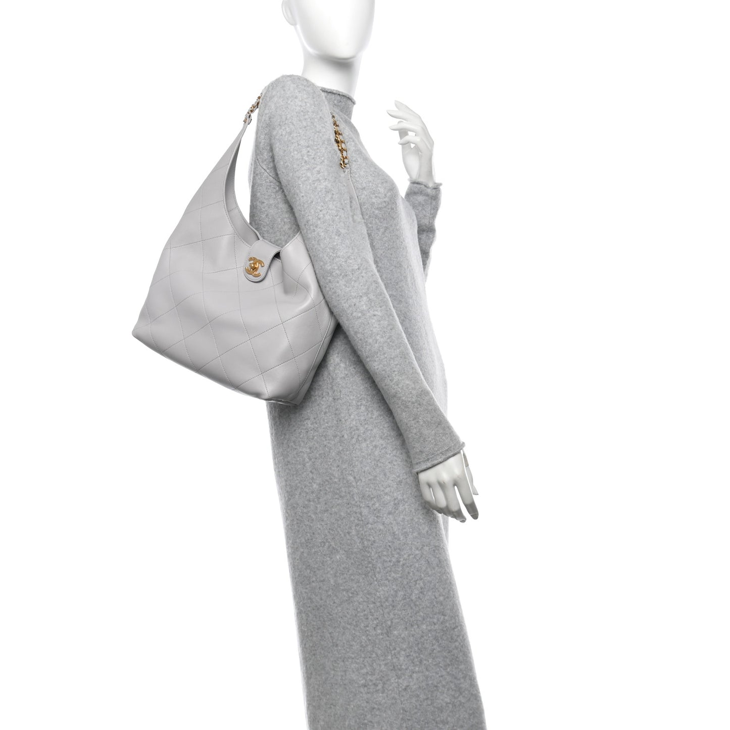 Shiny Lambskin Lambskin Quilted Medium Hobo Grey