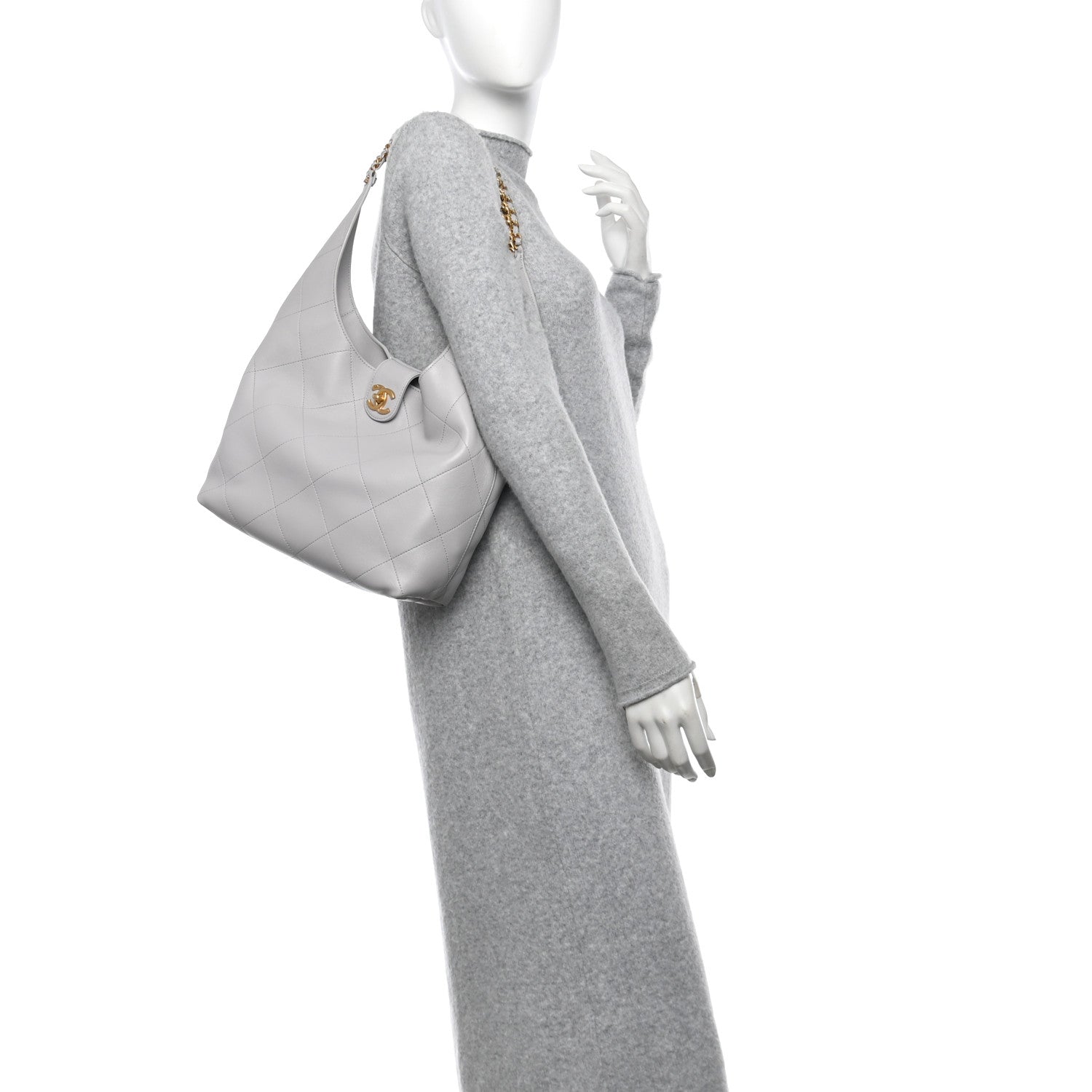 Chanel Shiny Lambskin Lambskin Quilted Medium Hobo Grey 2 of 12