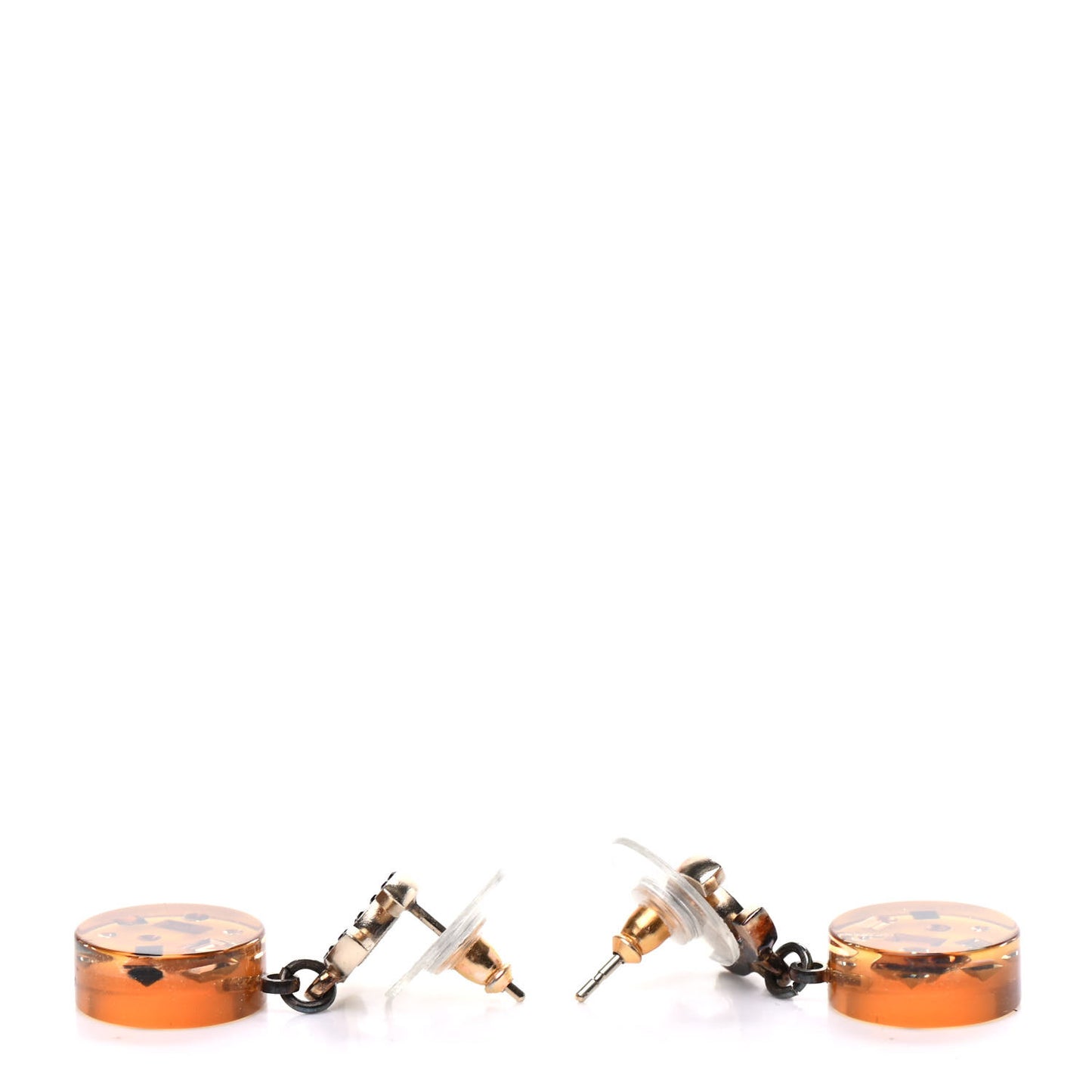 Lucite Crystal CC Drop Earrings Gold