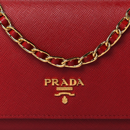 Prada Saffiano Metal Oro Chain Wallet Fuoco 8 of 10