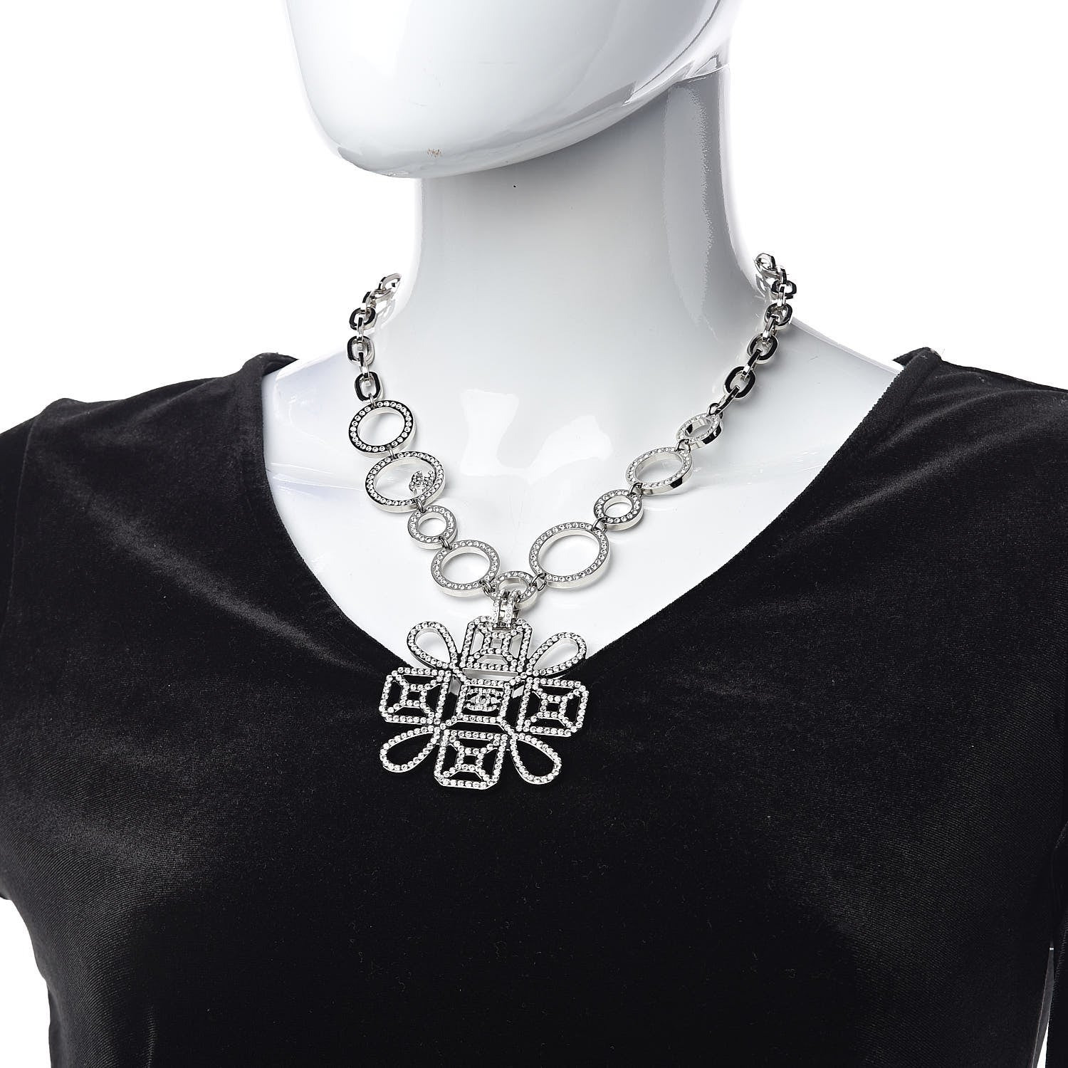 Chanel Crystal Strass Cross CC Necklace Silver 2 of 4
