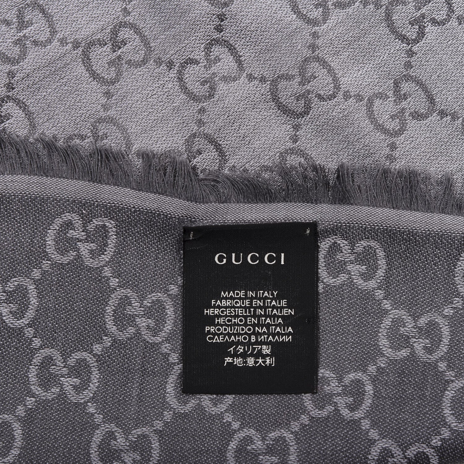 Gucci Wool Silk Monogram GGWeb Fringe Shawl Pearl Medium Grey 3 of 4