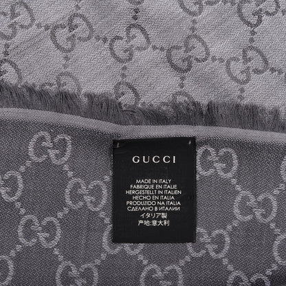 Gucci Wool Silk Monogram GGWeb Fringe Shawl Pearl Medium Grey 3 of 4