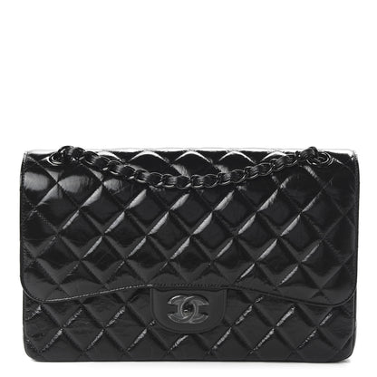 Chanel Shiny Distressed Calfskin Quilted Jumbo Double Flap So Black 1 of 11
