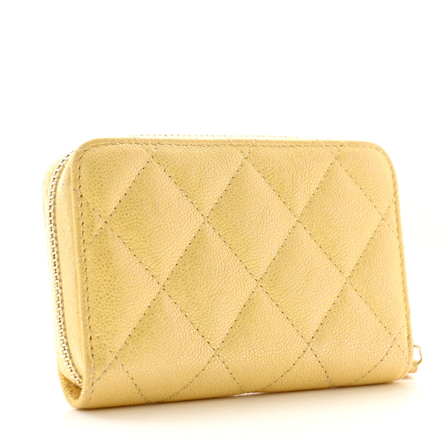 Iridescent Caviar Quilted Zip Coin Purse Yellow