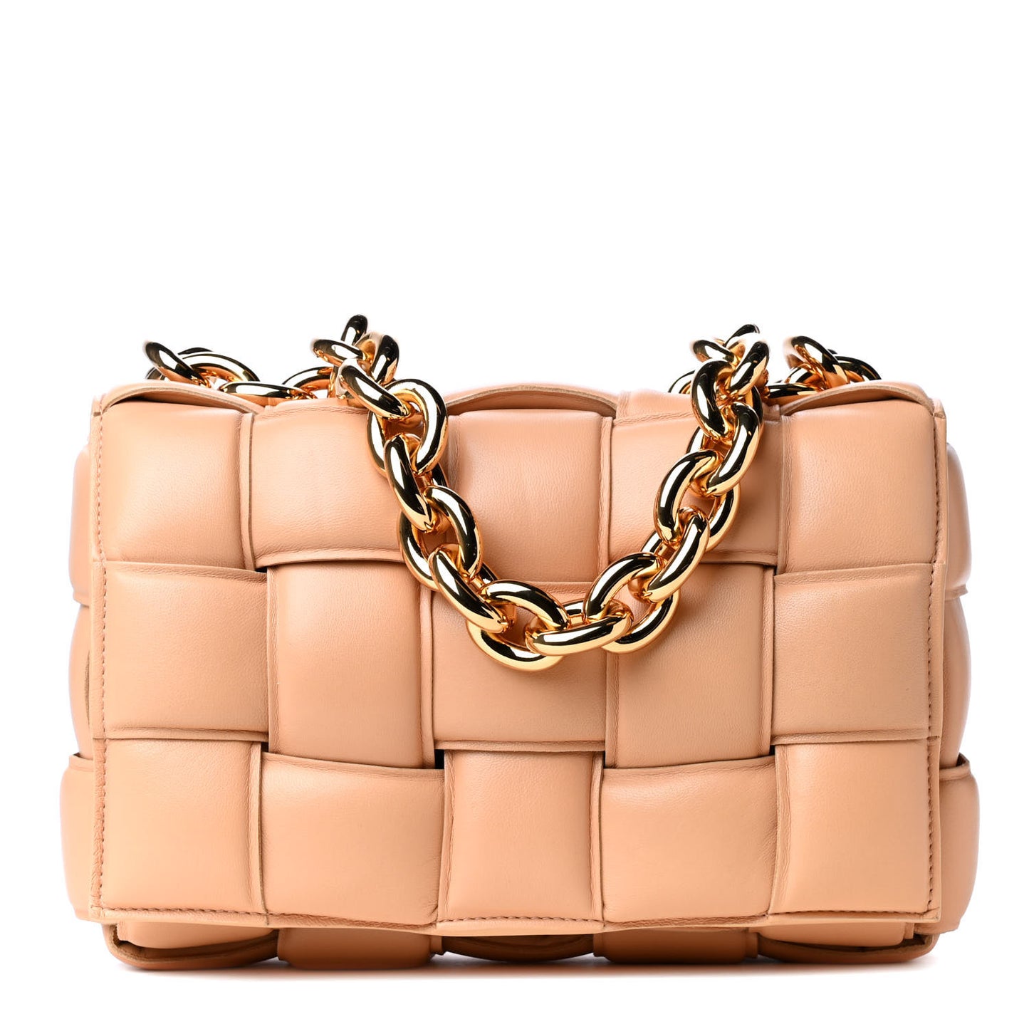 Lambskin Maxi Intreccio Padded Chain Cassette Crossbody Bag Almond