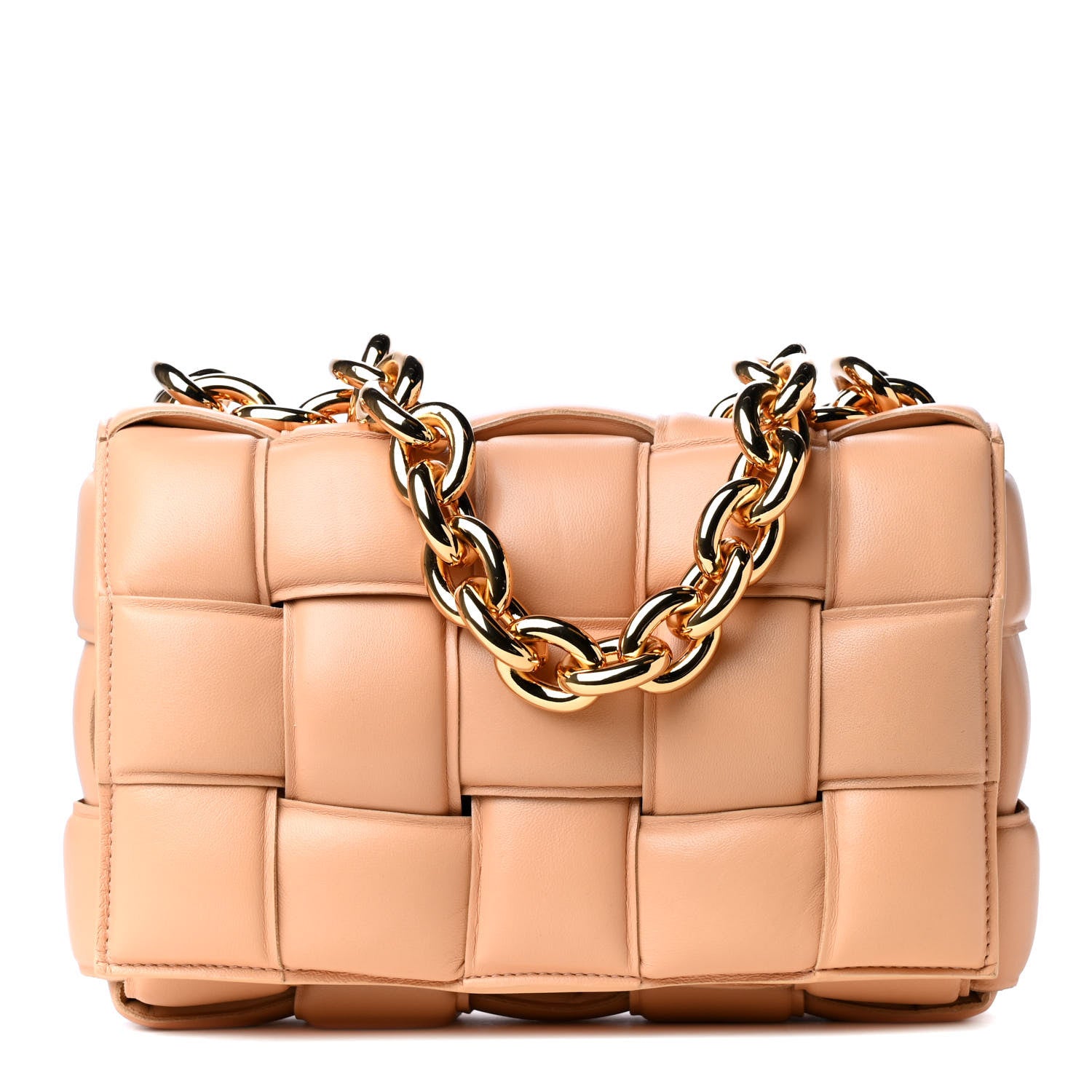Bottega Veneta Lambskin Maxi Intreccio Padded Chain Cassette Crossbody Bag Almond 1 of 4