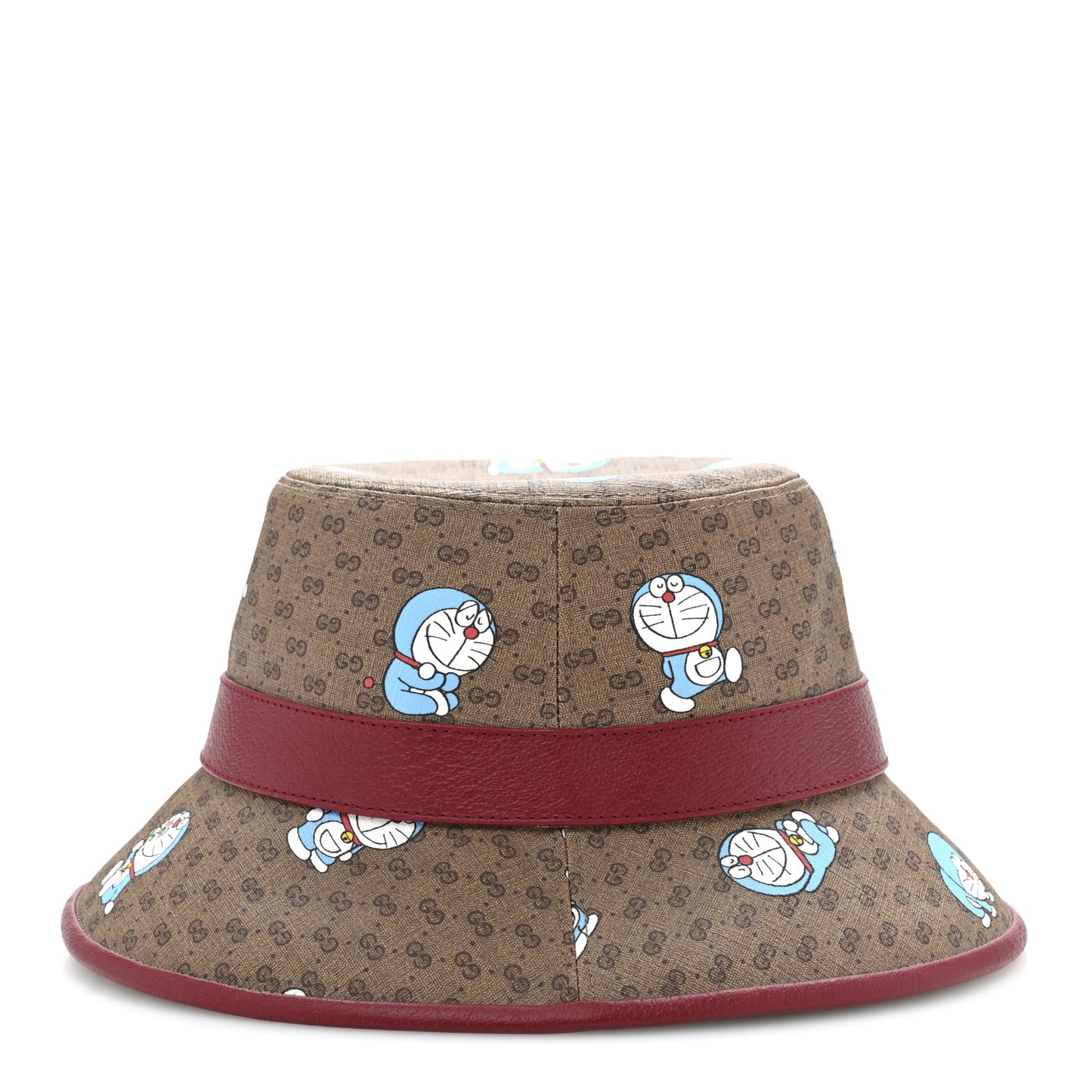 X DORAEMON Mini Vintage GG Supreme Monogram Textured Dollar Calfskin Bucket Hat S Beige Cherry Red