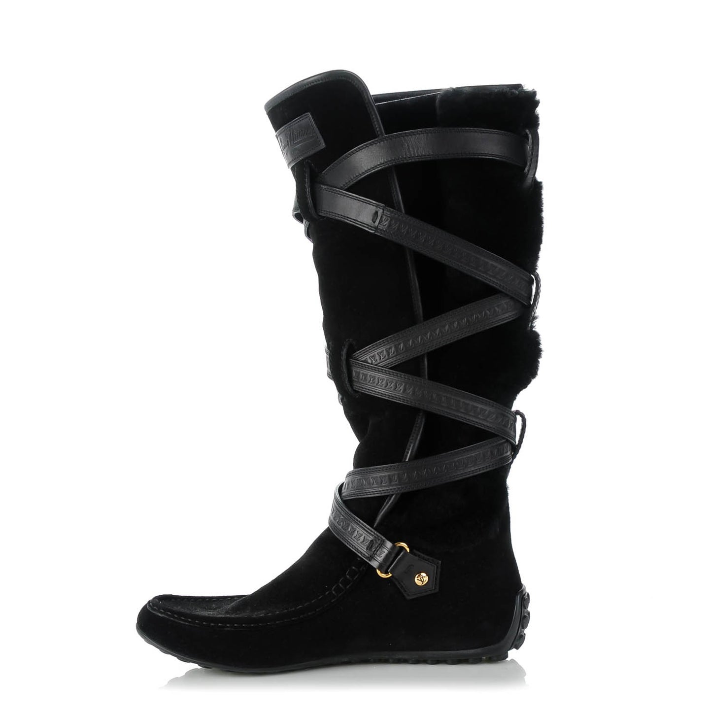 Suede Shearling High Boots 39 Black