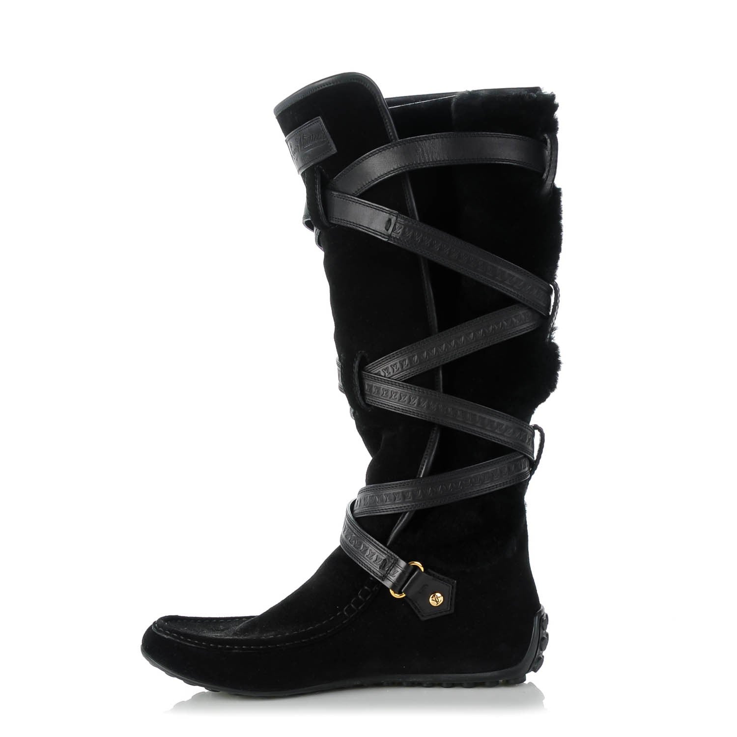 Louis Vuitton Suede Shearling High Boots 39 Black 1 of 6