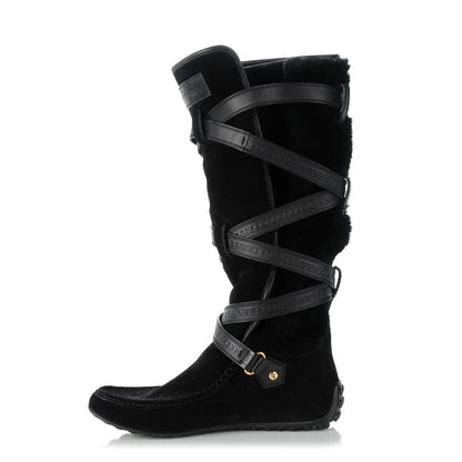 Louis Vuitton Suede Shearling High Boots 39 Black 1 of 6