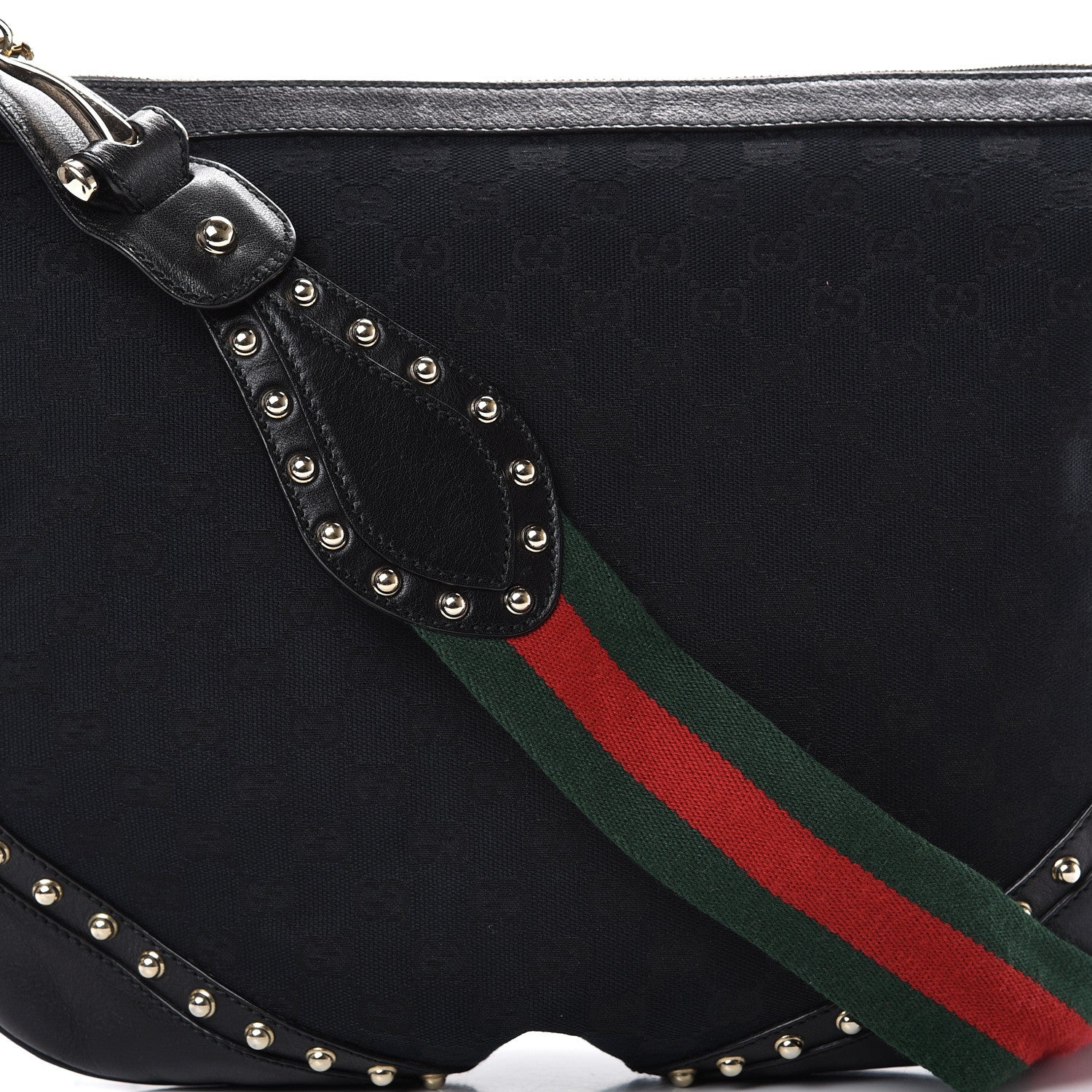 Gucci Monogram Web Studded Pelham Shoulder Bag Black 7 of 11