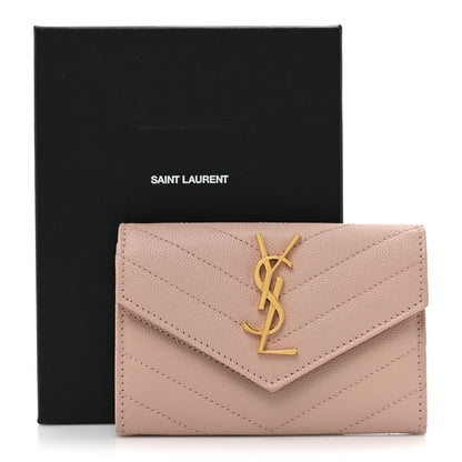 Saint Laurent Grain De Poudre Matelasse Chevron Small Monogram Envelope Wallet Pink 10 of 10