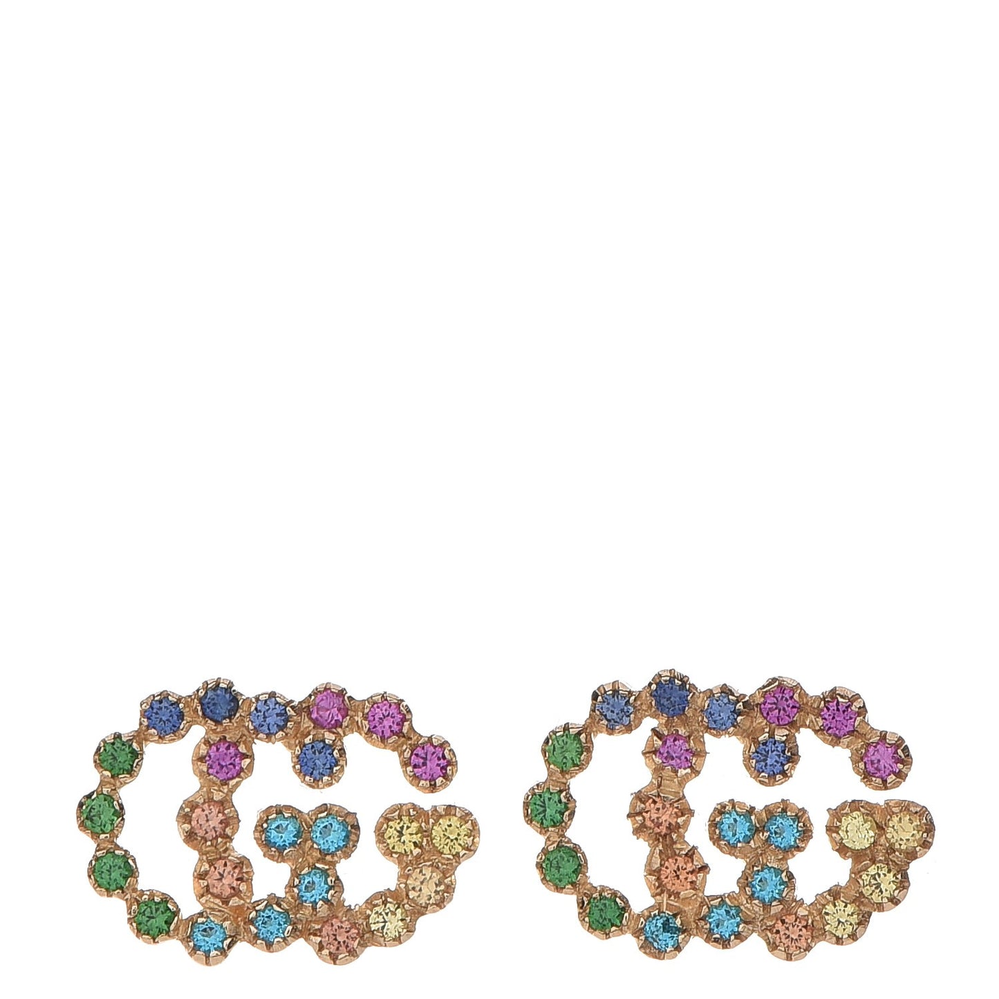 18K Yellow Gold Paraiba Topaz Tzavorite Sapphire Double G Studs